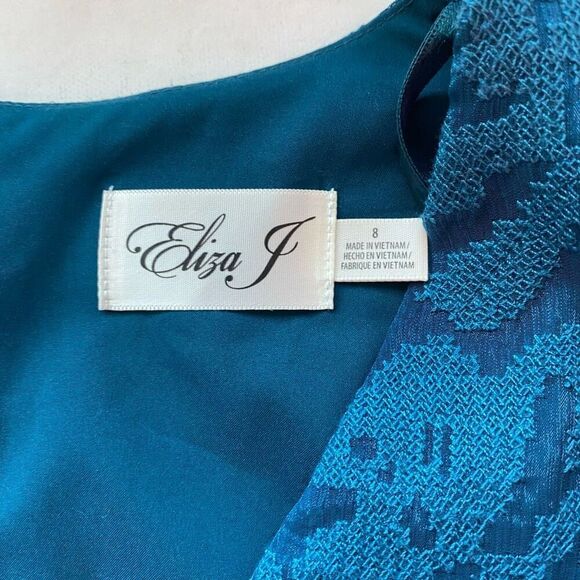 Eliza J Floral Lace Long Sleeve Tiered Mini Dress Teal Blue Ruffles Women 8 New - Picture 4 of 10